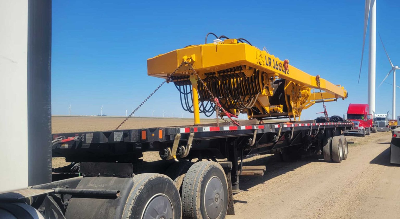 Heavy crane component. Chained and secured on an open deck