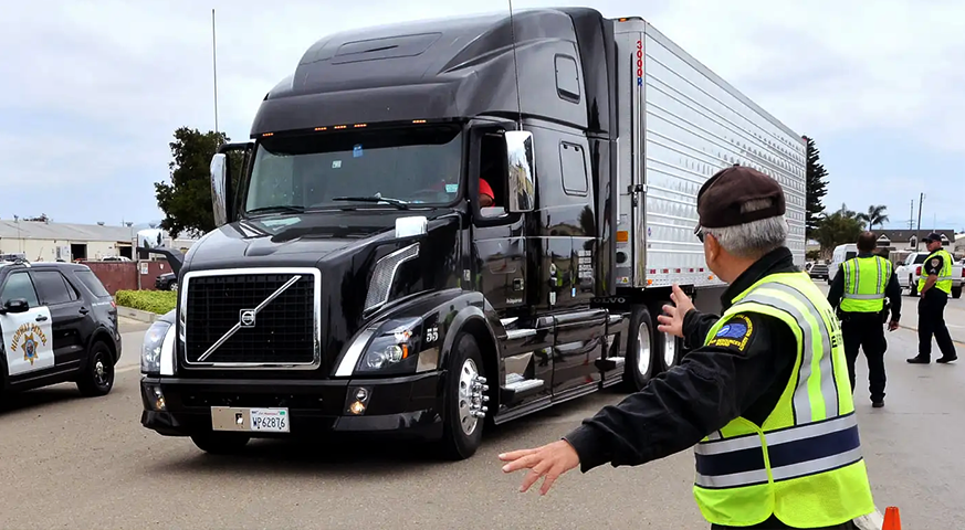 Commercial truck roadside inspection and CDL compliance check