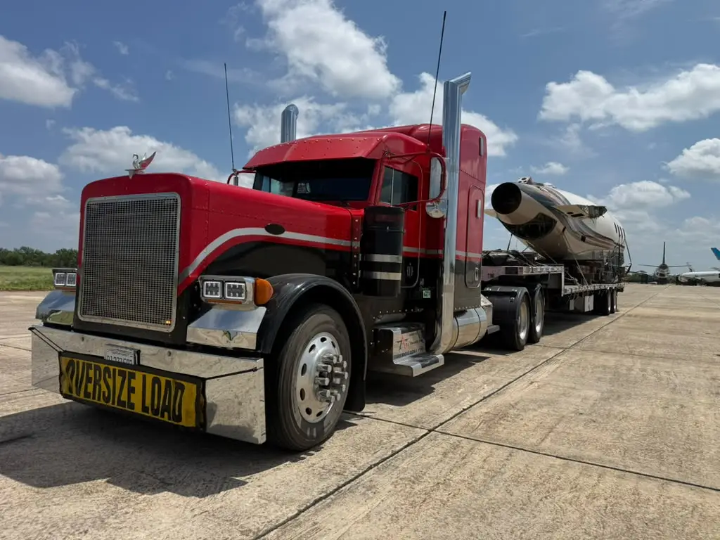 Oversized aircraft component. Over-dimensional freight, flagged and planned before dispatch